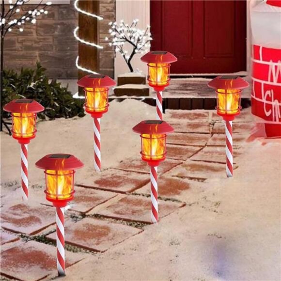 6 Pack Christmas Solar Torch Lights Outdoor, Flickering Flame Torch - Picture 5 of 7